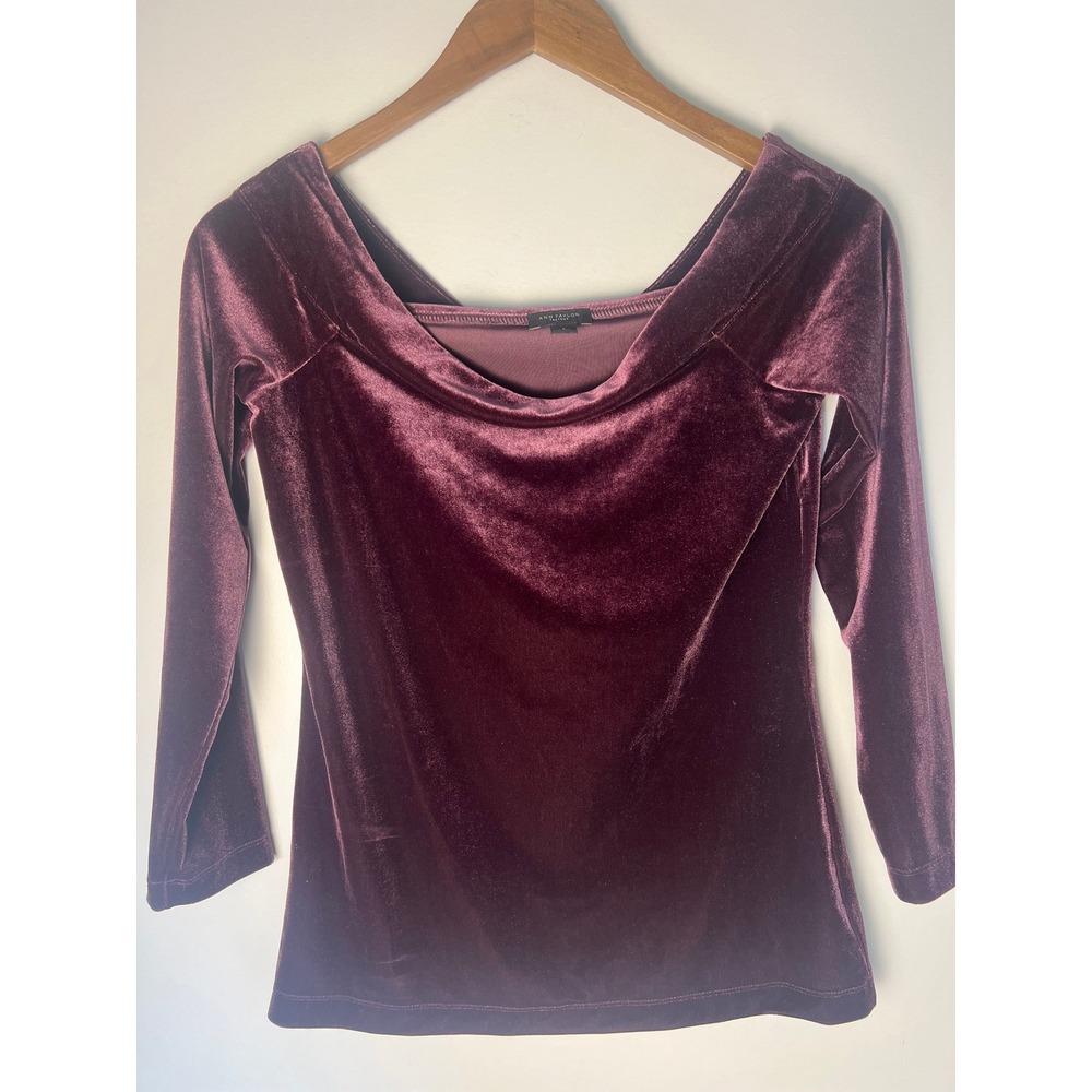 Ann Taylor Factory Velvet Top S Plum Purple Draped Cowl Neck Whimsigoth Academia